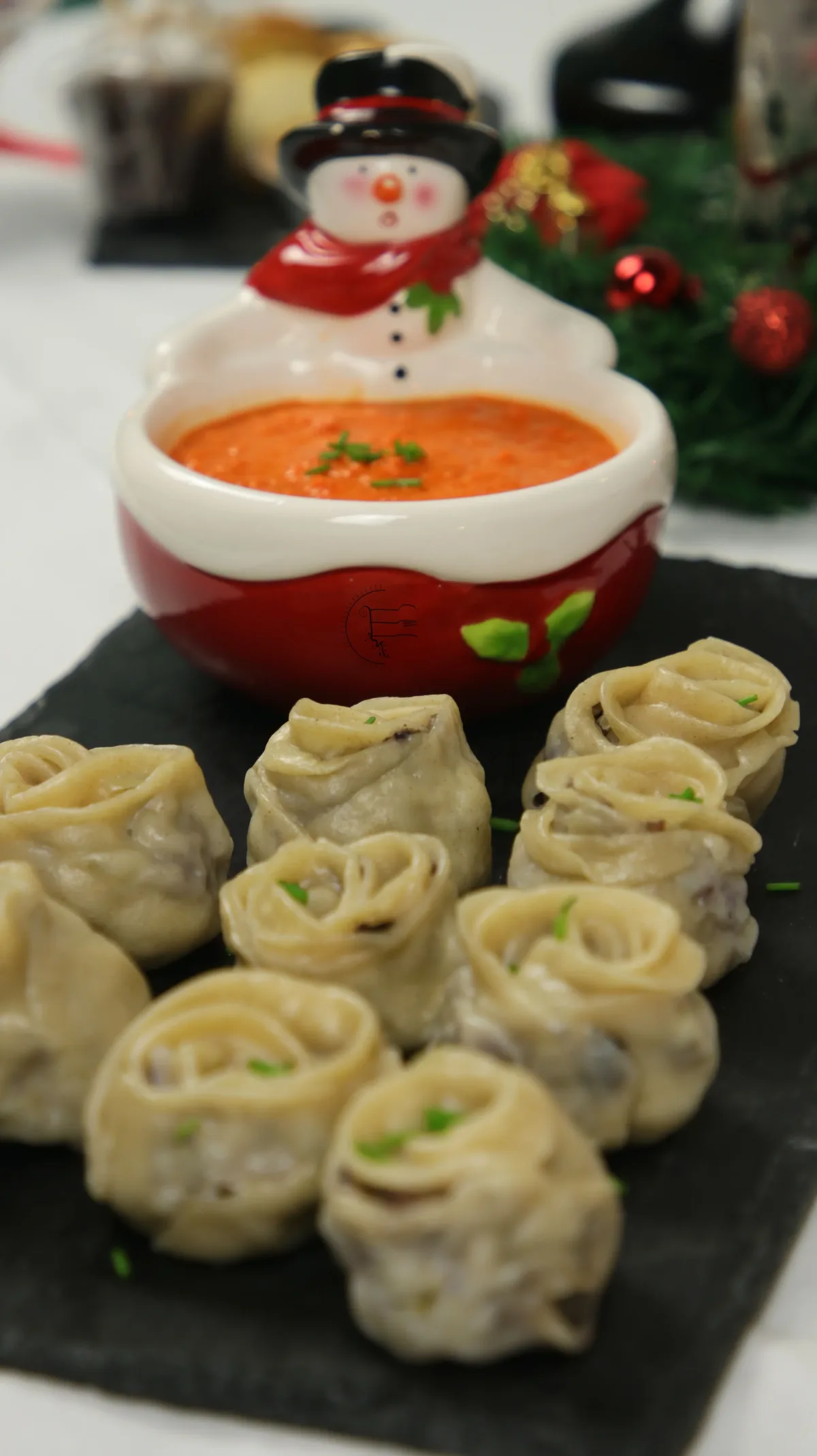 Christmas Dumplings with Red Mojo Sauce